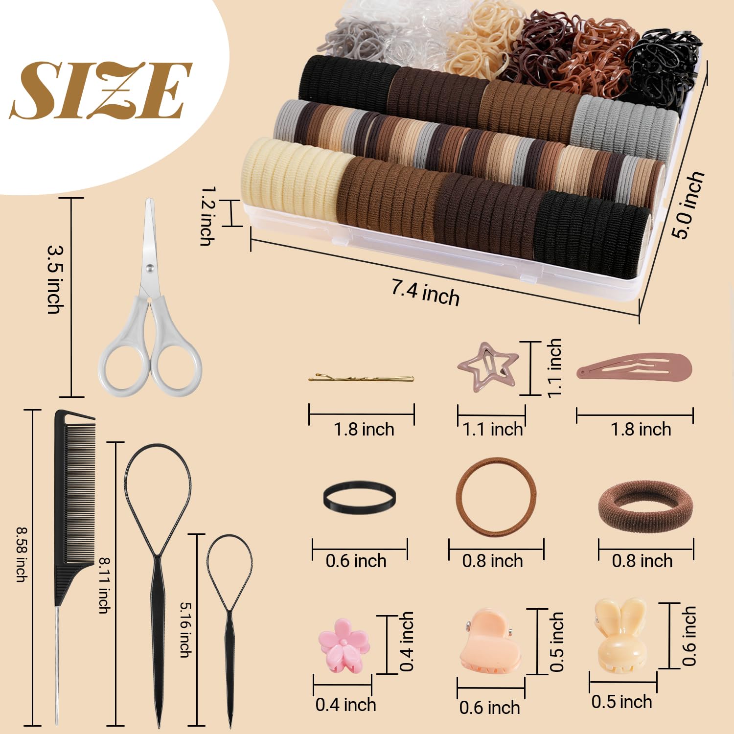 Ikoco 822Pcs Hair Accessories For Girls, Elastic Hair Ties With Neutral Color Clips And Tools
