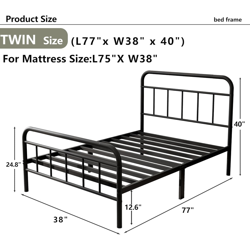 14Inch Metal Bed Frame,Twin Size Bed Frame With Storage Space,Heavy Duty Sturdy Mattress Foundation,Easy Assembly,No Box Spring Needed,Twin