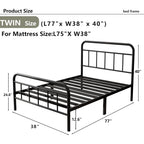 14Inch Metal Bed Frame,Twin Size Bed Frame With Storage Space,Heavy Duty Sturdy Mattress Foundation,Easy Assembly,No Box Spring Needed,Twin