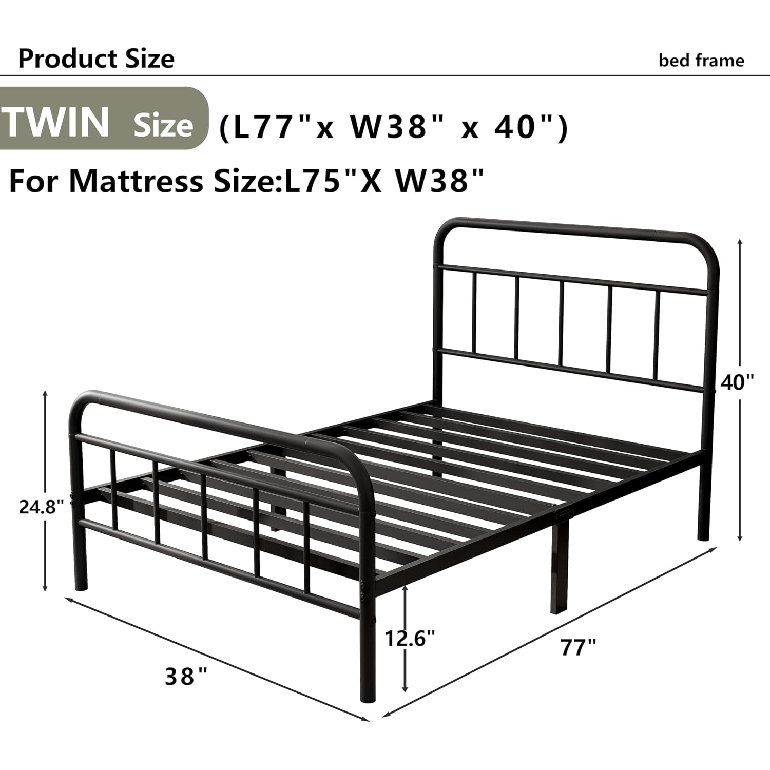 14Inch Metal Bed Frame,Twin Size Bed Frame With Storage Space,Heavy Duty Sturdy Mattress Foundation,Easy Assembly,No Box Spring Needed,Twin