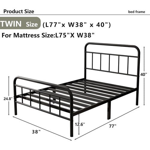 14Inch Metal Bed Frame,Twin Size Bed Frame With Storage Space,Heavy Duty Sturdy Mattress Foundation,Easy Assembly,No Box Spring Needed,Twin