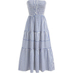 Cider Women'S Strapless Dress With Pockets Tube Striped Long Midi Dresses A Line Beach Vacation Casual Summer Outfits