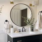 Black Round Mirror, Round Mirror 24 Inch, Black Circle Mirrors Matte Metal Frame, Wall Mounted Mirrors For Living Room, Bathroom, Wall, Entryway.