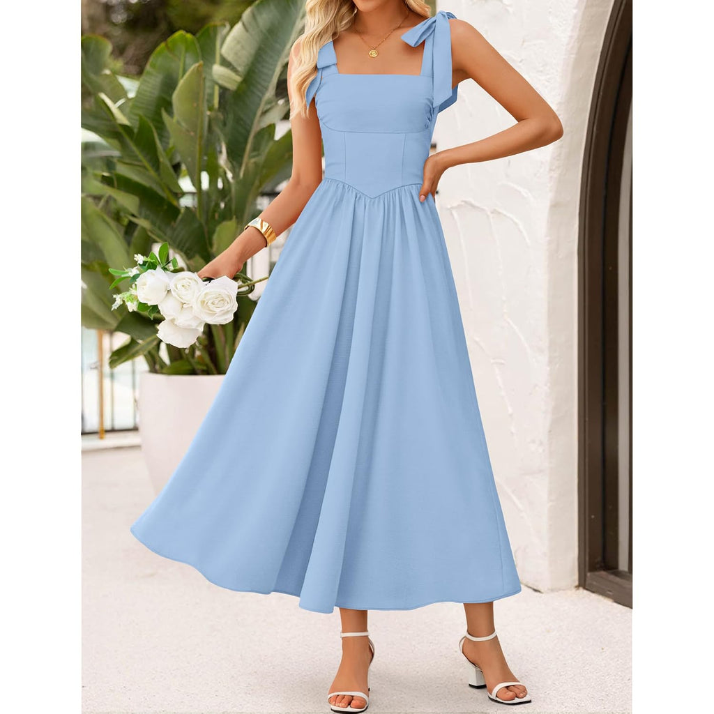 Zesica Women'S Summer Spaghetti Strap Maxi Dress 2026 Tie Shoulder Square Neck Flowy Wedding Guest Party Beach Long Dresses