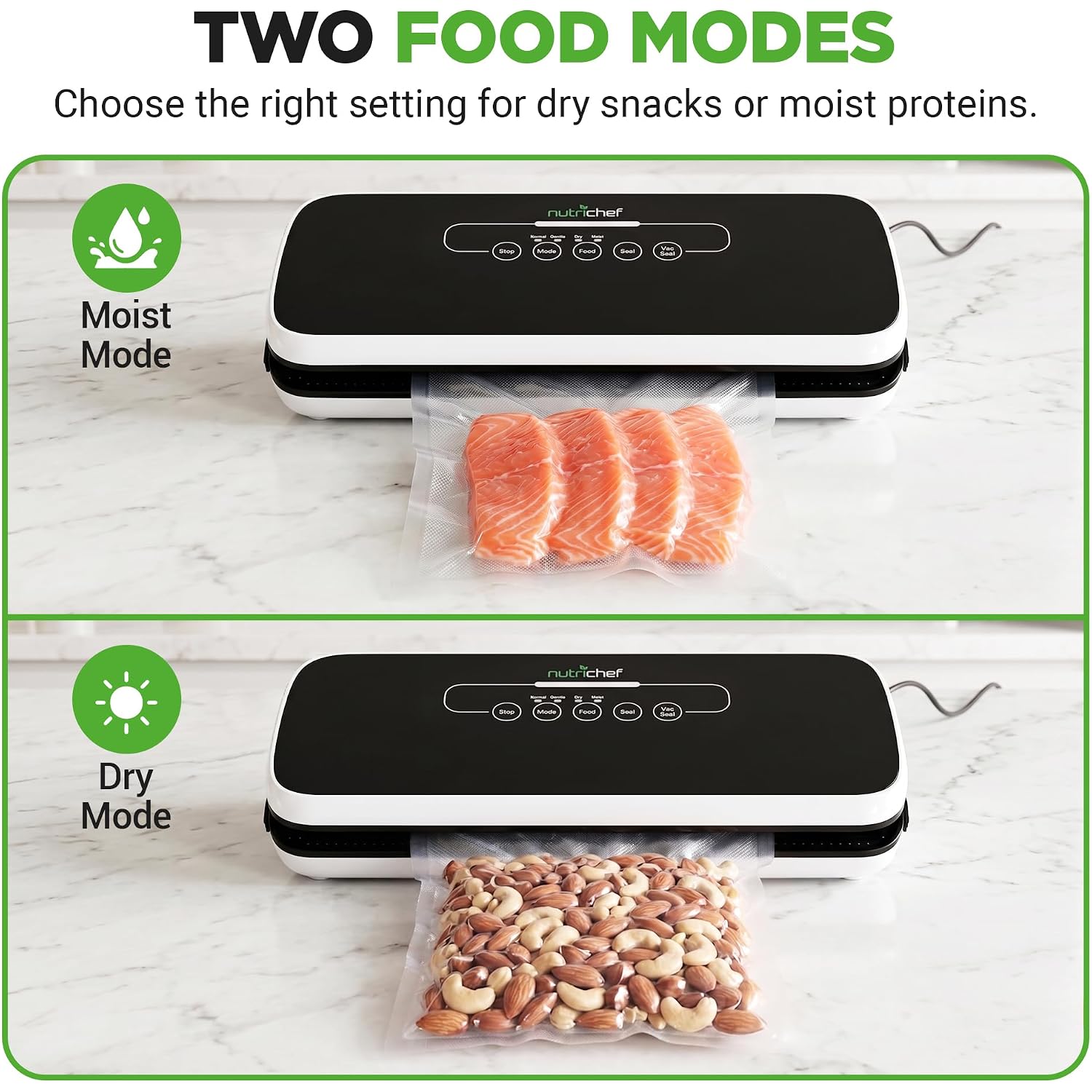 Nutrichef Automatic Vacuum Air Sealing System For Food Preservation With Starter Kit, Compact Design, Lab Tested, Dry & Moist Food Modes With Led Indicator Lights, Black