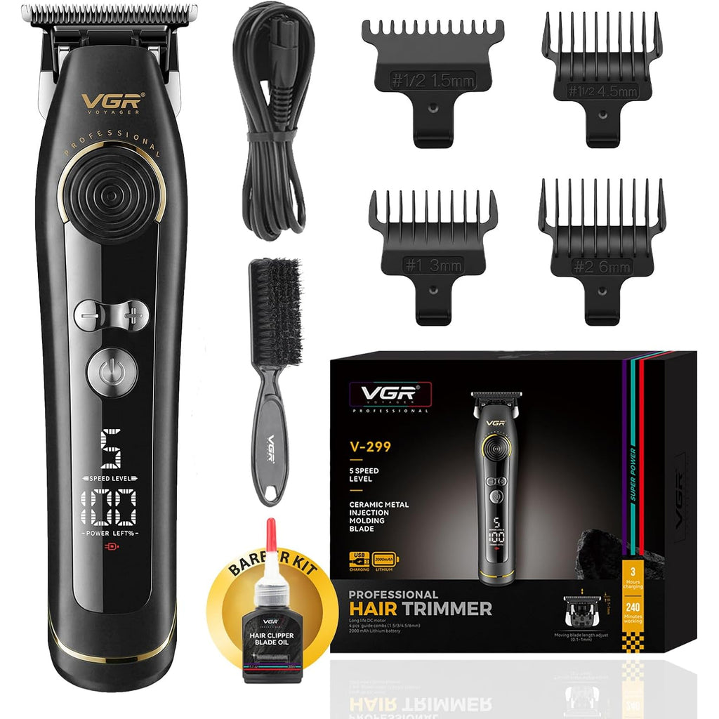 Vgr 299 Hair Clippers For Men, Professional Hair Trimmer For Men, Cordless Barber Clippers With 5-Speed Levels & 7000Rpm Motor, Zero Gap Trimmer With Ceramic Metal Blade For Fade And Line Up, Black