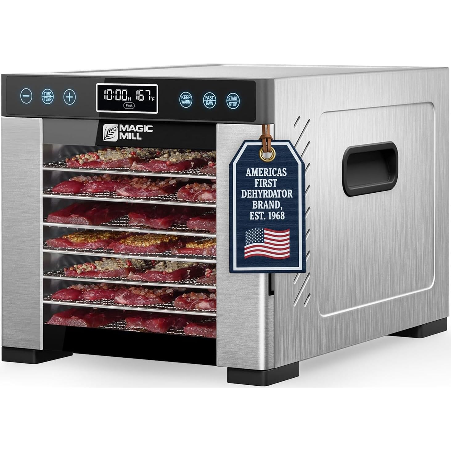 Magic Mill Pro Food Dehydrator Machine | Powerful 600W Rear Fan Even-Drying System | 7 Full-Size Stainless Steel Trays | 95°-176° Temperature Control, 48H Timer, Keep Warm + Auto Shutoff | ETL Listed