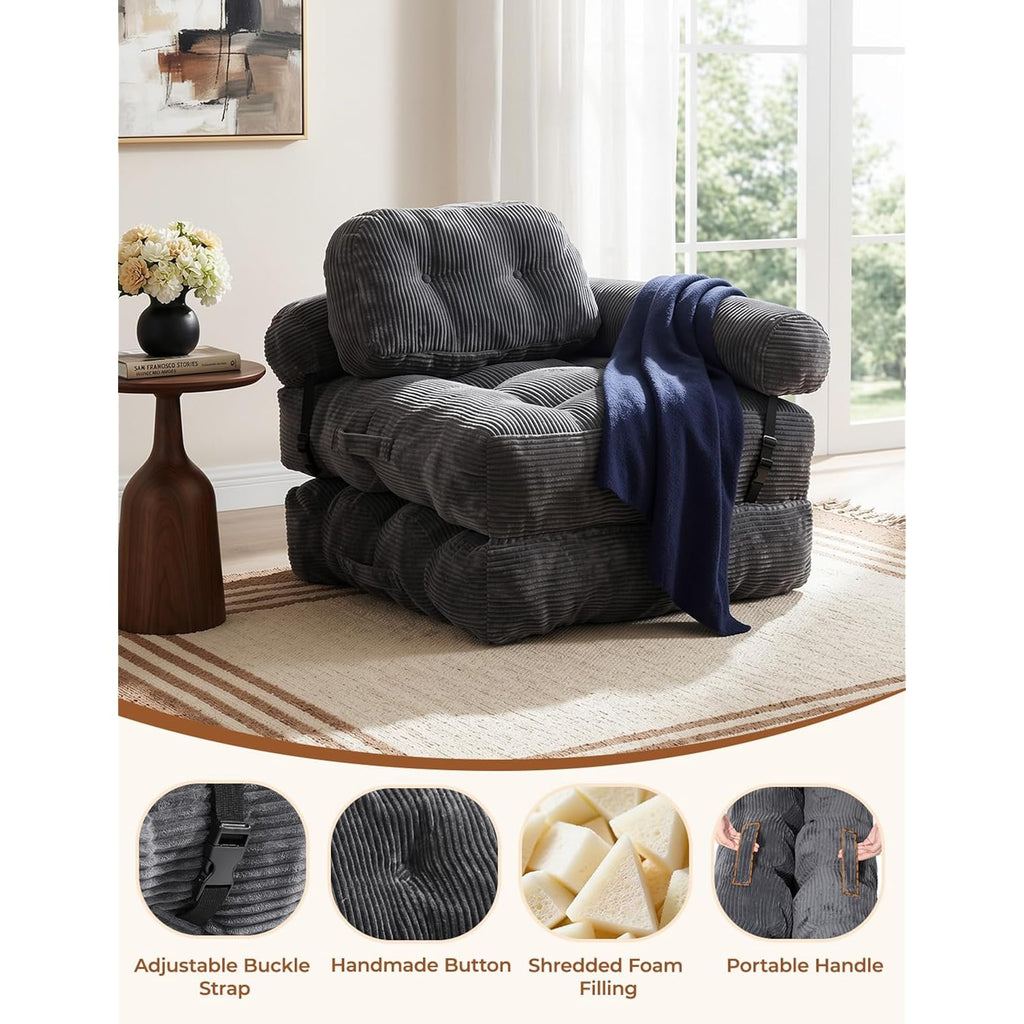 Folding Sofa Bed, L-Shaped Couch Back Support And Arm Pillow Futon