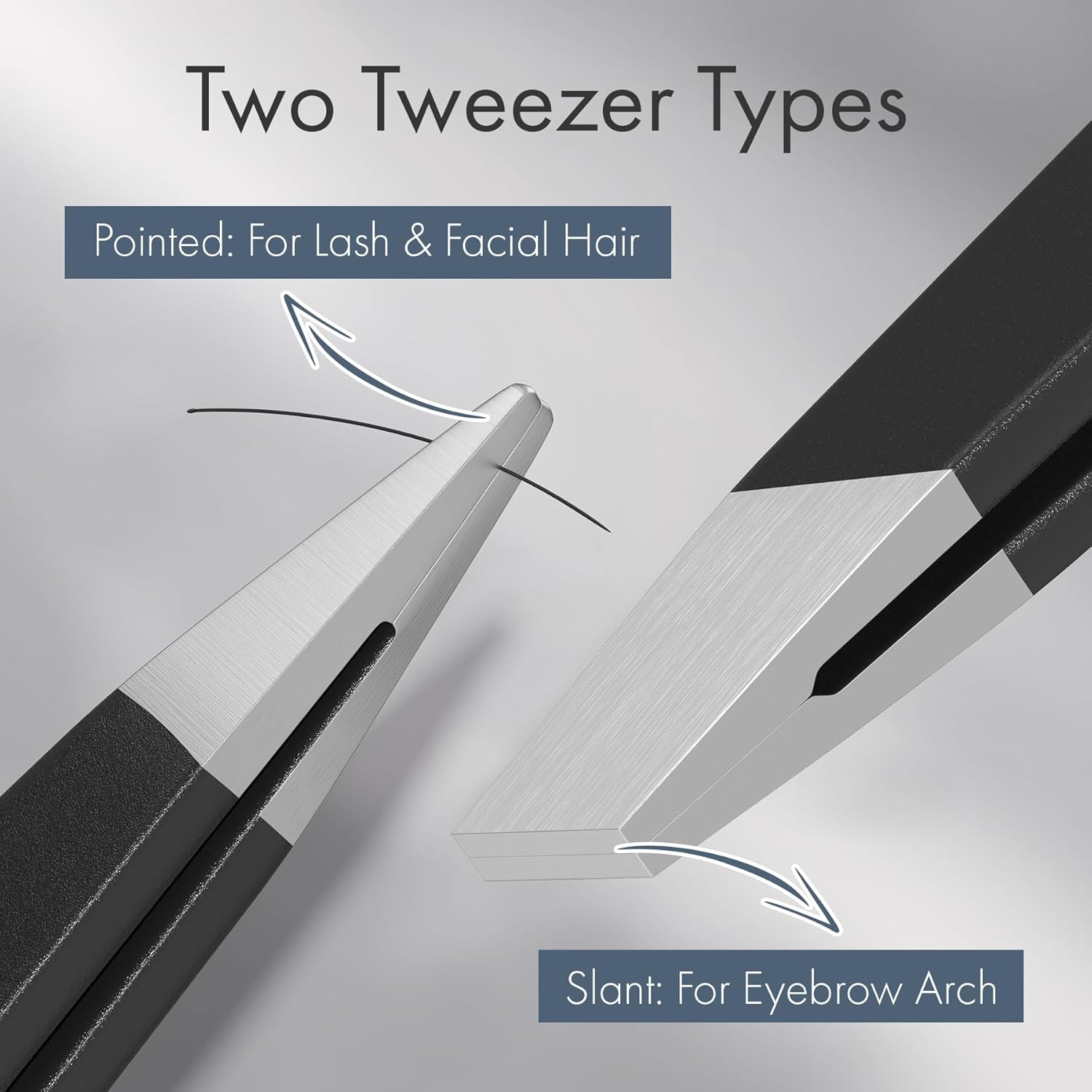 Tweezers for Women Facial Hair, Slant & Point Tip 2 Pack Eyebrow Tweezers for Men, Professional Tweezer Set Stainless Steel Precision Tweezers for Eyebrows, Splinter, Ingrown Hair Removal