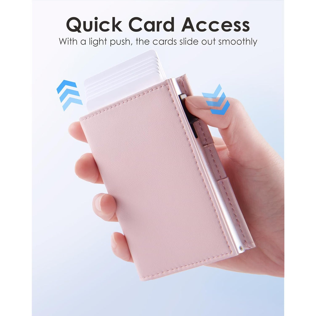QLD RFID Wallet Women - Small Slim Trifold Wallet Anti-Theft Pop up Card Holder, Minimalist, Ultra Thin, Front Pocket, Premium Leather, 9-11 Cards Capacity | ID Window | Cash Slot