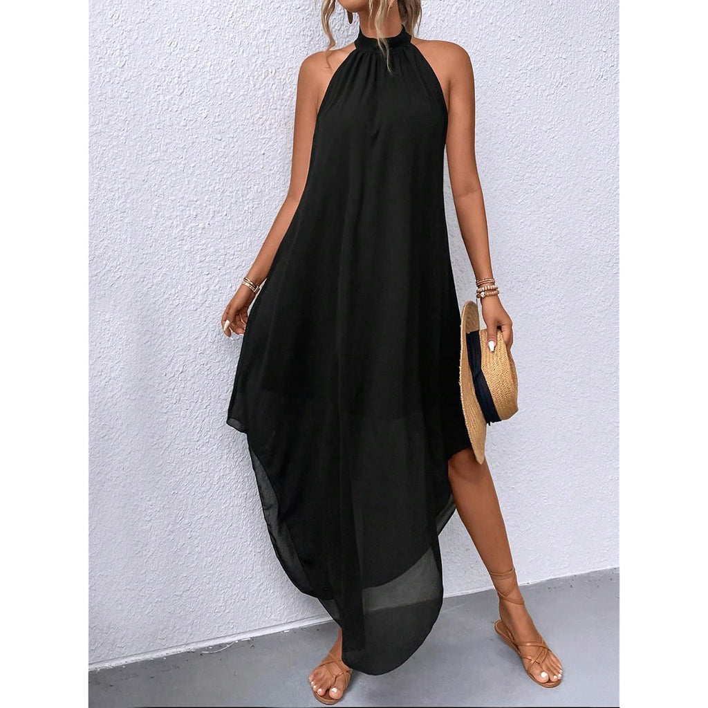 Verdusa Women'S Wedding Guest Dress Halter Flowy Chiffon Asymmetrical Long Summer Prom Dress