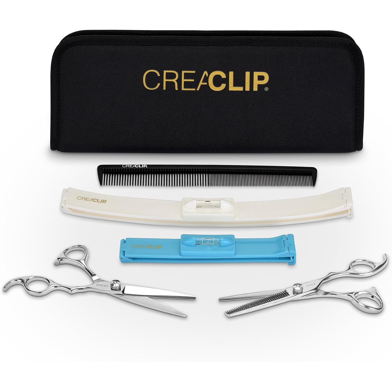 Creaproducts Original Creaclip Case And Hair Scissors, Hair Cutting Tool Hair Cutting Shears Thinning Scissors Hair Comb For Layers Bangs Kids Hair Cut Hair Cutting Kit (Set Of 5) (Cc043)