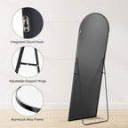 Olixis 64"X 21.5" Arched Mirror Full Length, Full Body Mirror With Stand, Hanging Or Leaning For Wall, Floor Standing With Shatter-Proof Glass For Bedroom, Living Room, Long, Black