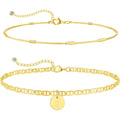 Initial Ankle Bracelets for Women 14K Gold Plated Dainty Layered Round Letter Anklets Beach Jewelry Gift