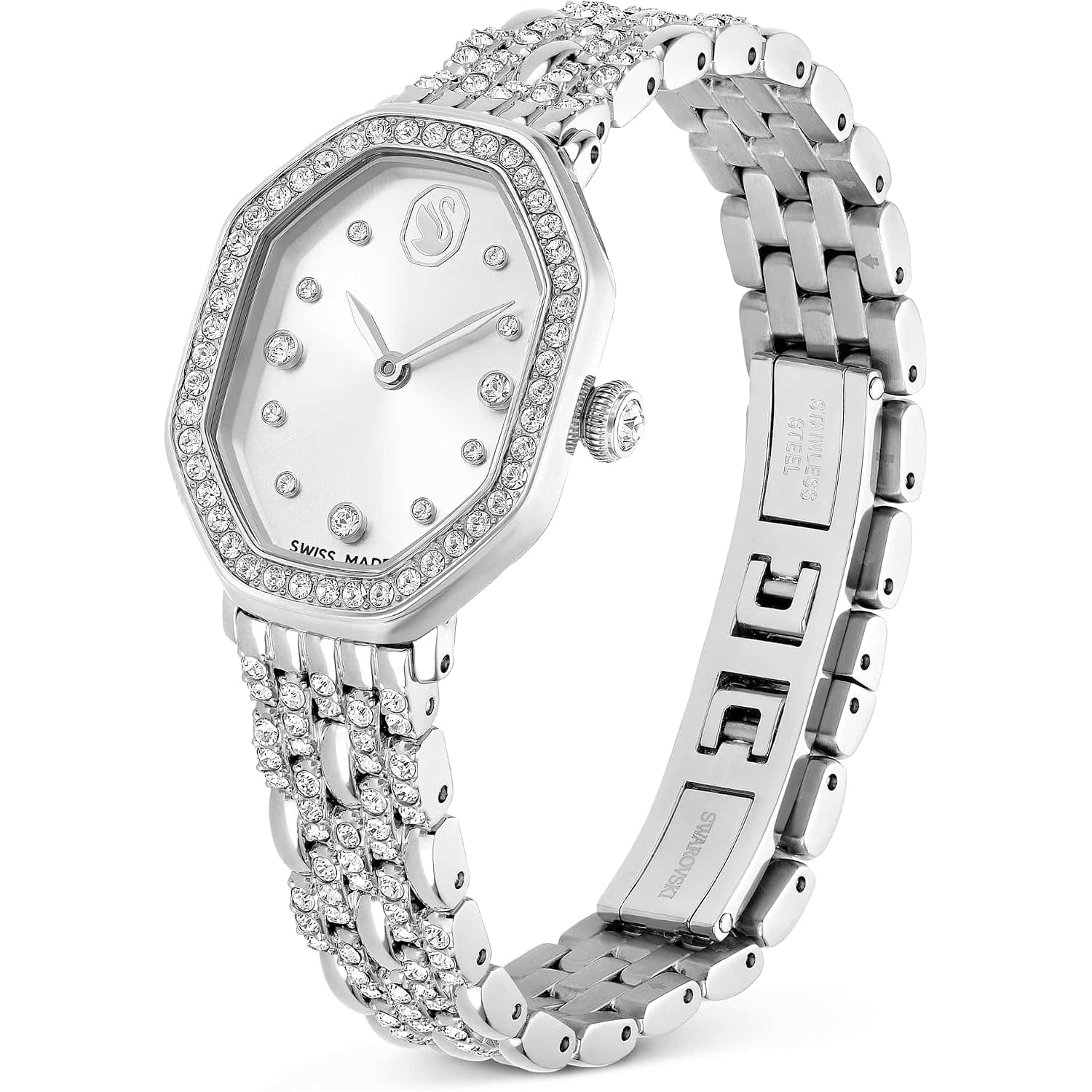 Swarovski Dextera Octagon Watch, Swiss Made, Metal Bracelet, Silver Tone, Stainless Steel