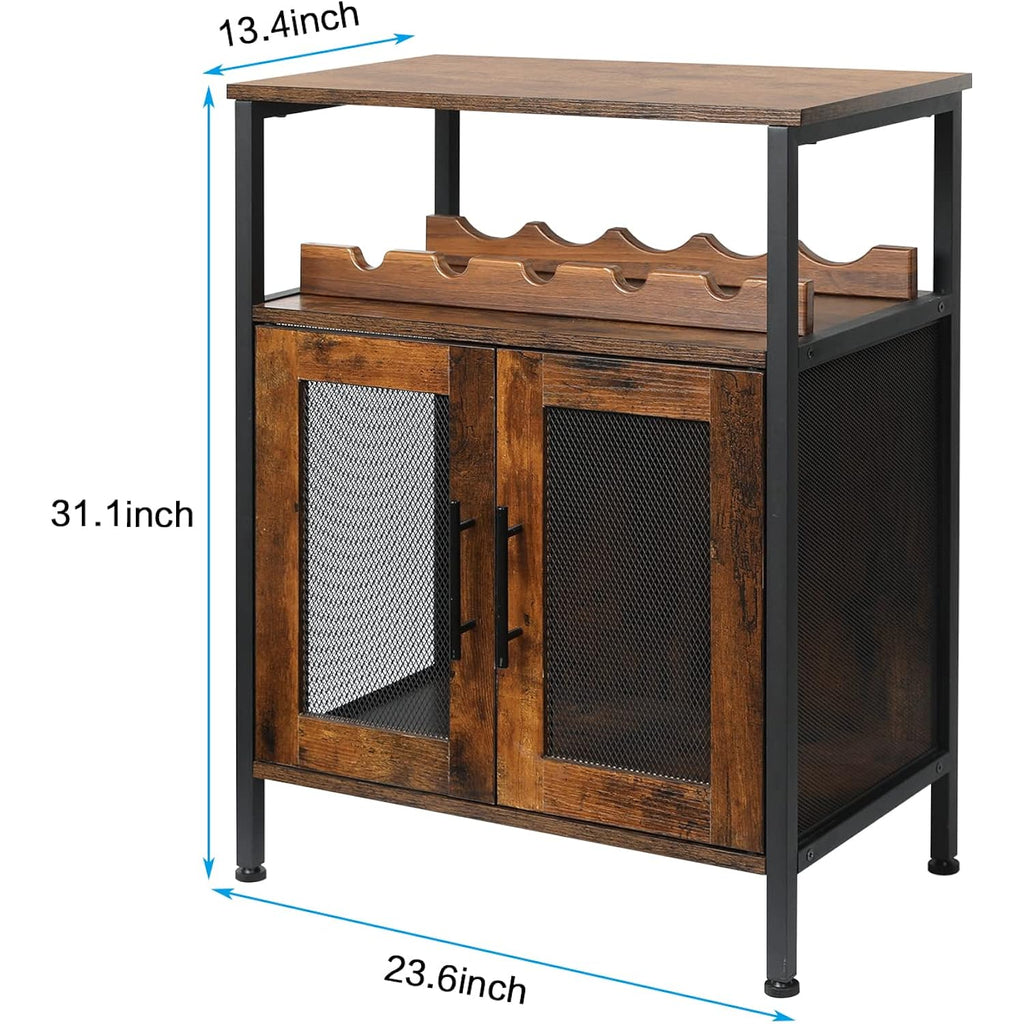 X-Cosrack Wine Bar Rack Cabinet With Detachable Wine Rack, Coffee Barwith Glass Holder, Small Sideboard And Buffet Cabinet With Mesh Door, Rustic Brown(Patent Pending)