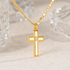 48cm 14k Gold Cross Necklace for Women Gold Necklace Cross Pendant Small Necklaces 48cm Chain with a CZ Stone