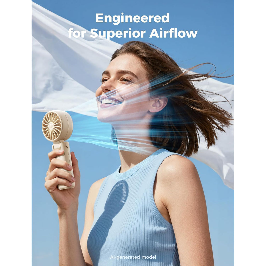 Aecooly Mighty Portable Handheld Fan | 20H Max Cooling Time | 3 Flexible Modes | 5 Speeds Wind | Battery Level Display | Mini Usb Rechargeable Personal Battery Powered Fan Travel Gifts For Women-Beige