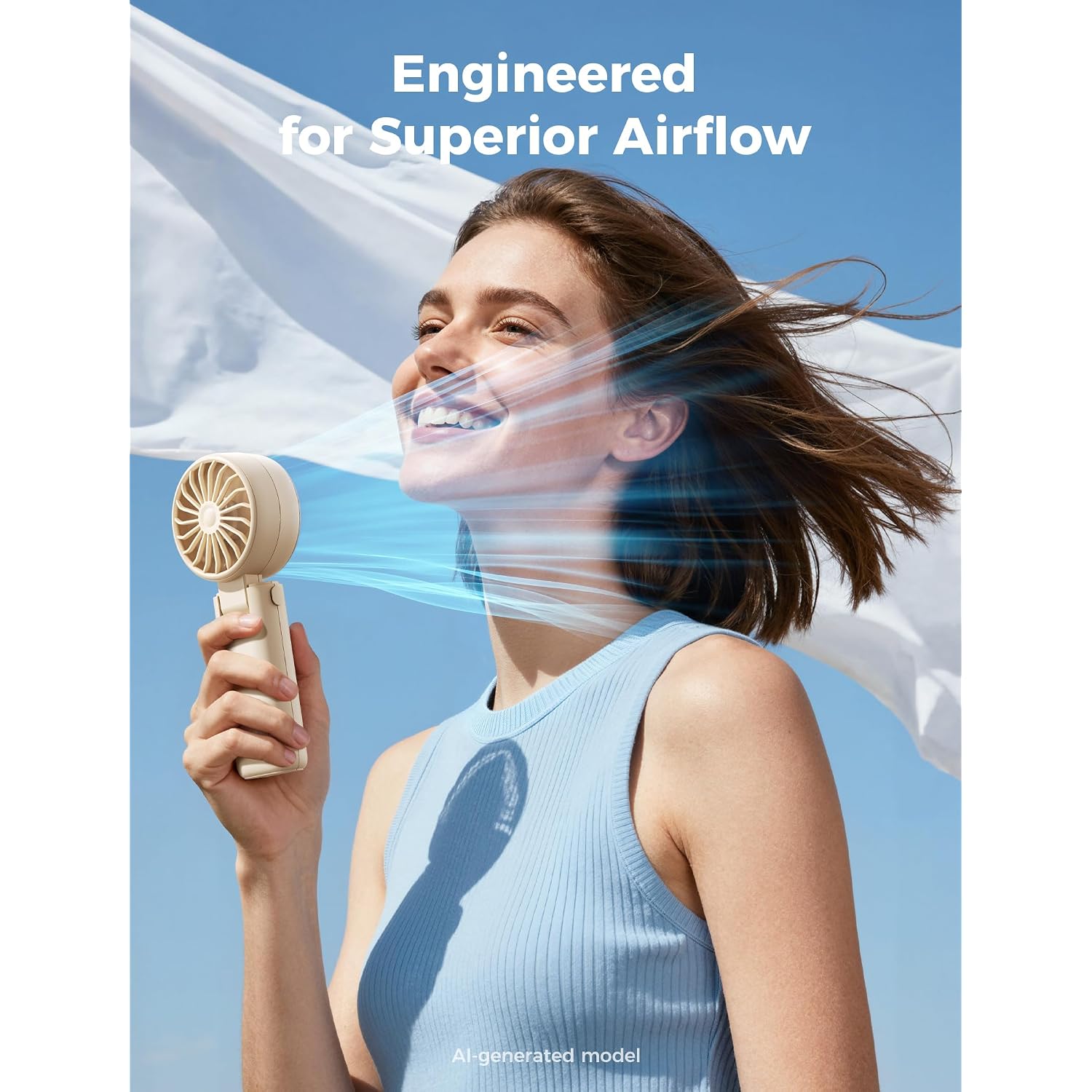 Aecooly Mighty Portable Handheld Fan | 20H Max Cooling Time | 3 Flexible Modes | 5 Speeds Wind | Battery Level Display | Mini Usb Rechargeable Personal Battery Powered Fan Travel Gifts For Women-Beige