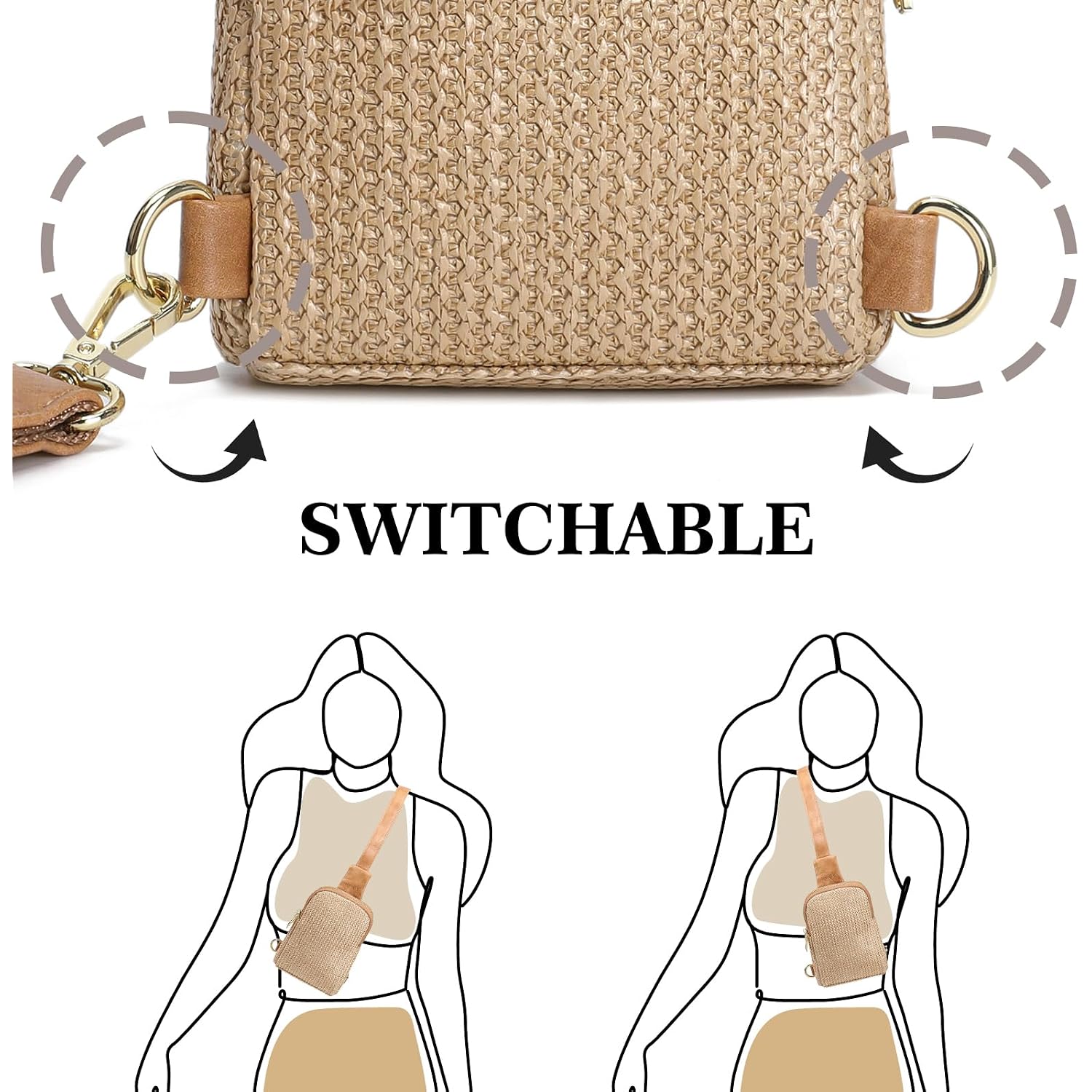 Small Faux Straw Crossbody Bag For Women, Lightweight Summer Beach Sling Purse For Everyday Errands And Casual Outings