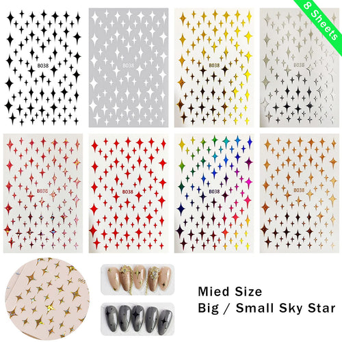8 Sheets Starlight Pattern Nail Art Stickers Decals 3D Self-Adhesive Nail Art Stickers Starlight Astral Slider Letters Nail Art Decorations Stars Decals Manicure Accessories (Starlight)