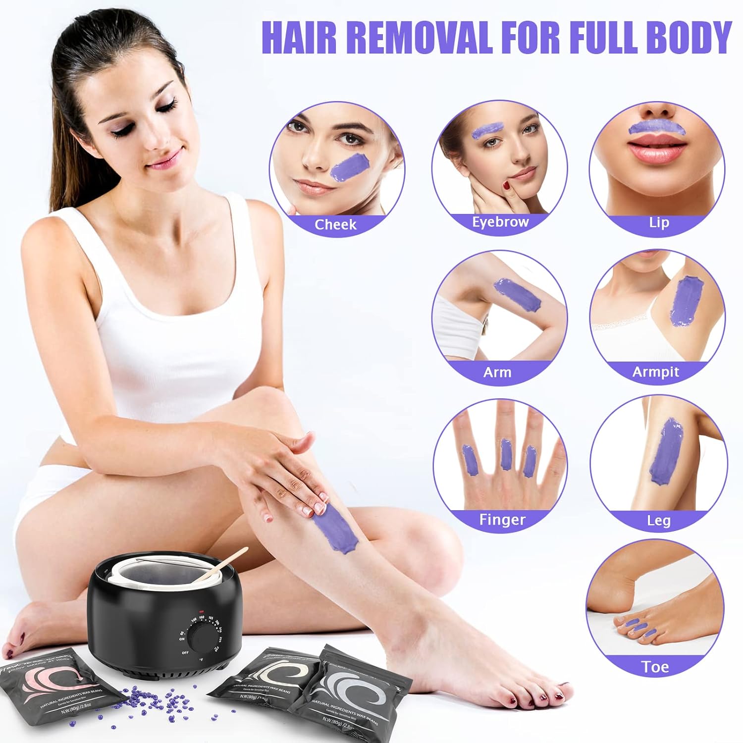 TIKESI Waxing Kit - Wax Warmer for Hair Removal, Hard Wax Kit with 14oz 5 Bags Hard Wax Beans for Full Body, Legs, Face, Eyebrows, Bikini, Brazilian Waxing Kit for Women Men