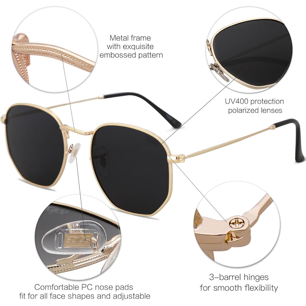 SOJOS Square Polarized Sunglasses for Women Men Small Hexagonal Polygon Shades SJ1072