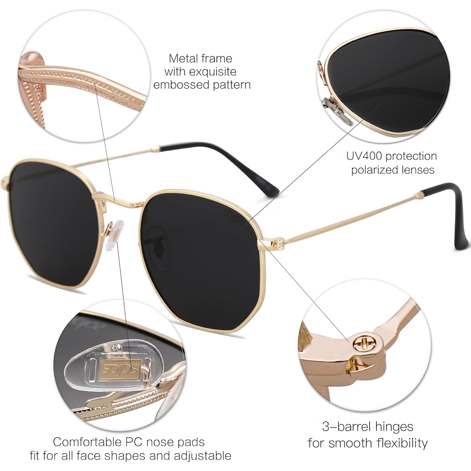 SOJOS Square Polarized Sunglasses for Women Men Small Hexagonal Polygon Shades SJ1072