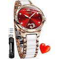 Olevs Automatic Watch For Women Luxury Diamond Rose Gold Ladies Self Winding Mechanical Ceramic Wrist Watch Love Heart Date