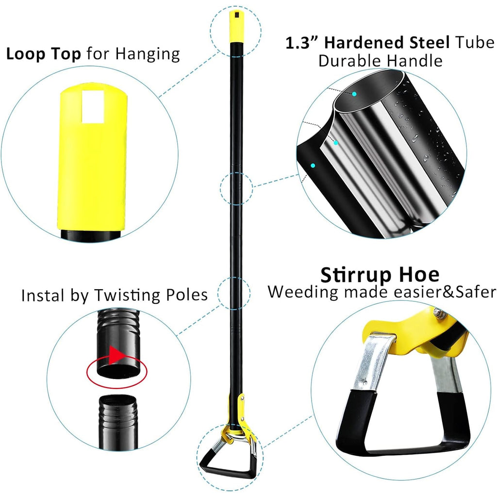Donsail Hoe Garden Tool -Scuffle Garden Hoes For Weeding Gardening Long Handle Heavy Duty - Adjustable Weeding Loop Stirrup Hoe 30-61 Inch Black