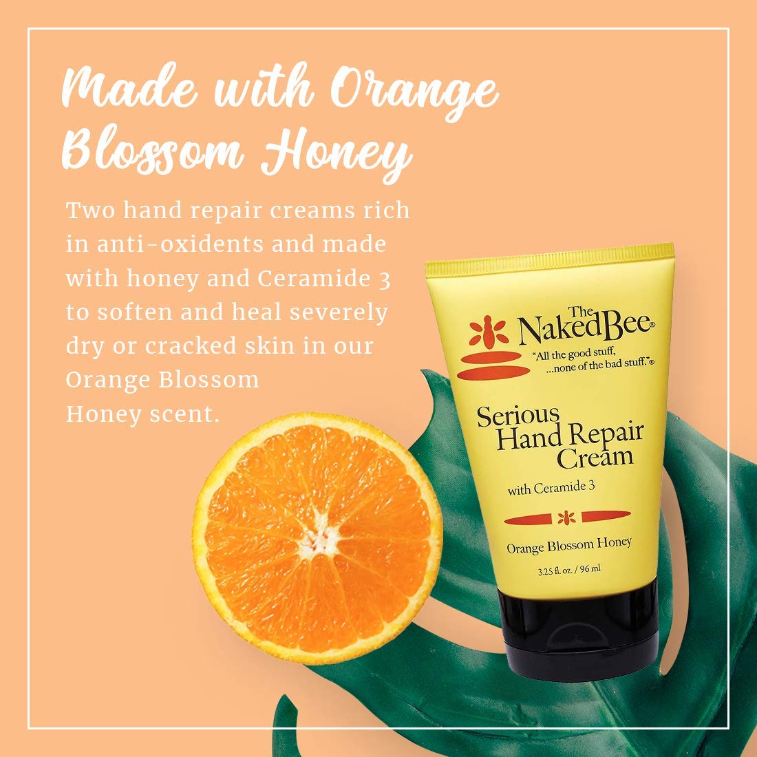 The Naked Bee Orange Blossom Honey Hand Cream (3.25 oz) Intensive Nourishing Cream for Smoother and Softer Hand - Deep Moisture and Repair for Dry Skin