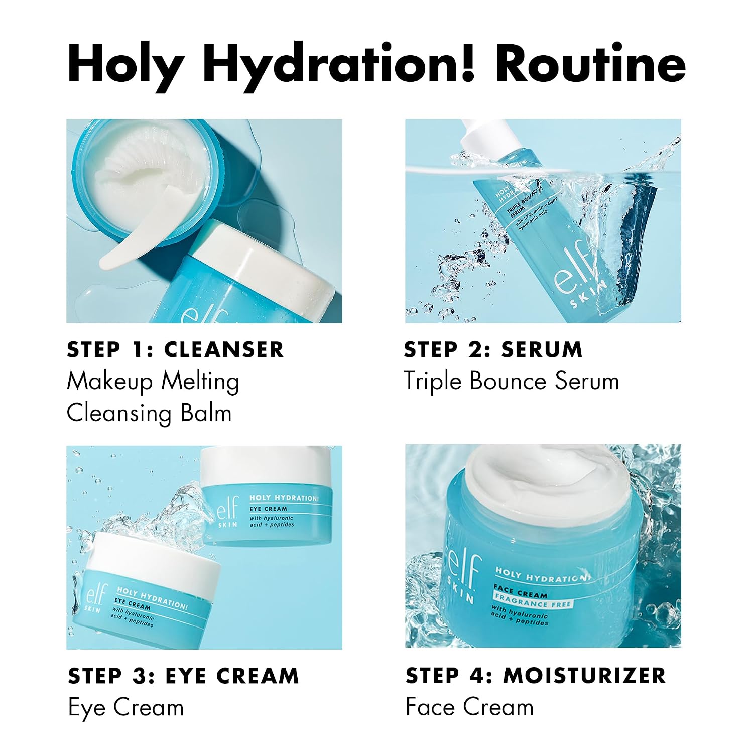 E.L.F. Skin Holy Hydration! Triple Bounce Serum, 1.7% Hyaluronic Acid Serum For Plump, Bouncy Skin, Moisturizing & Hydrating, Vegan & Cruelty-Free