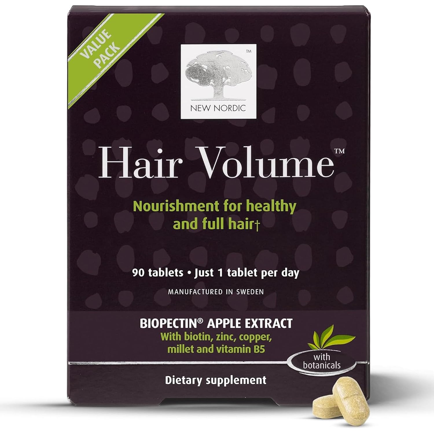 New Nordic Hair Volume Daily Biotin Support Supplement | 90 Tablets | Daily Hair Supplement Tablets Made With Biotin And Annurka Apple Extract For Simple Incorporation Into Your Daily Routine
