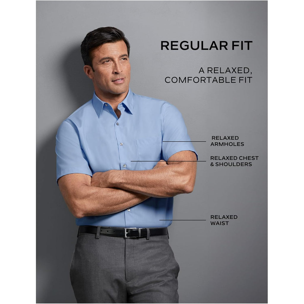 Van Heusen Men'S Short Sleeve Dress Shirt Regular Fit Poplin Solid