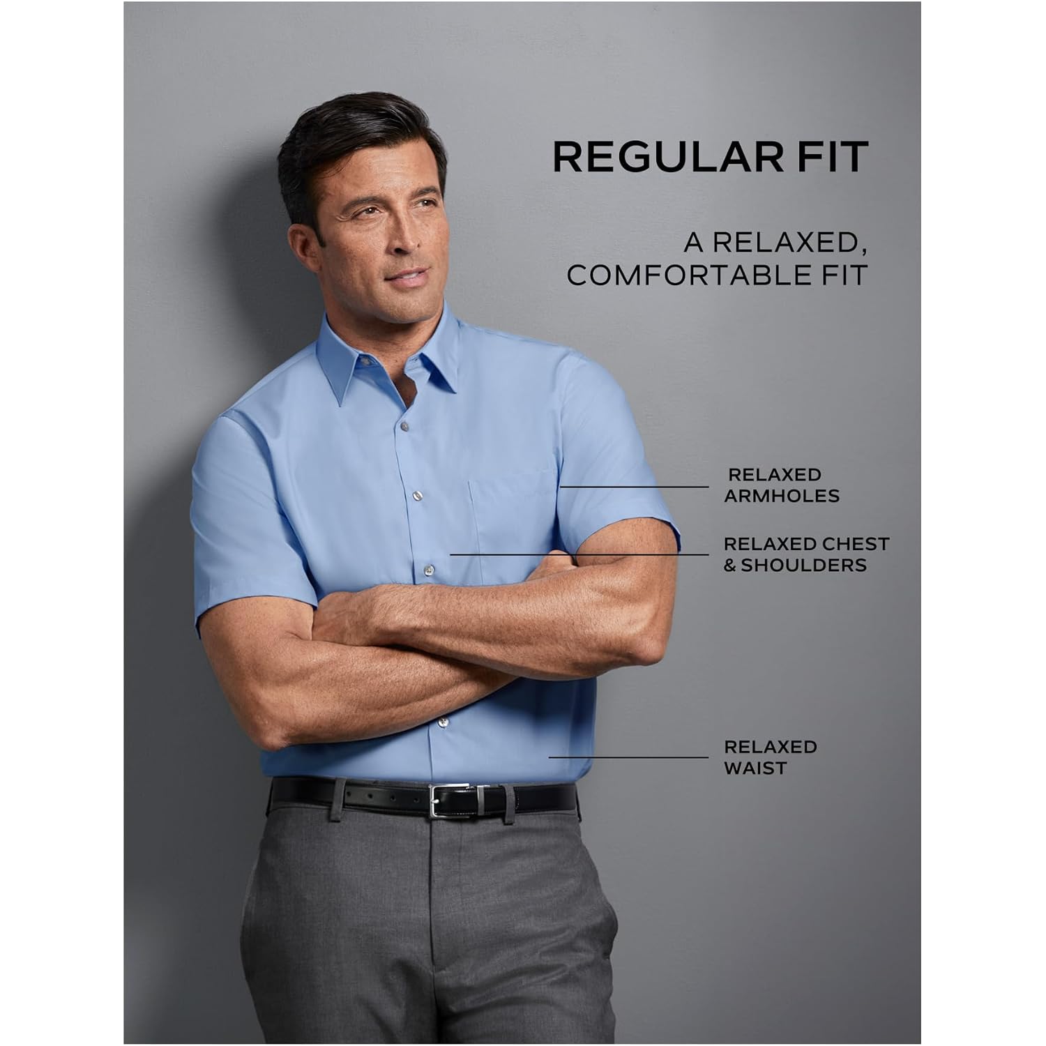 Van Heusen Men'S Short Sleeve Dress Shirt Regular Fit Poplin Solid