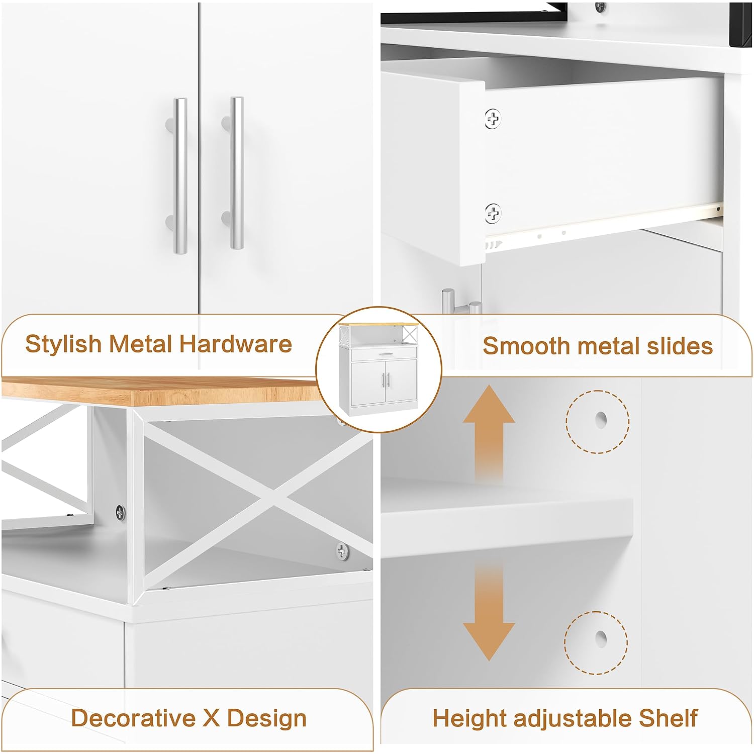 Shintenchi Kitchen Buffet Cabinet With Adjustable Shelf, Modern Kitchen Storage Cabinet,Farmhouse Coffee Bar Cabinet（White）