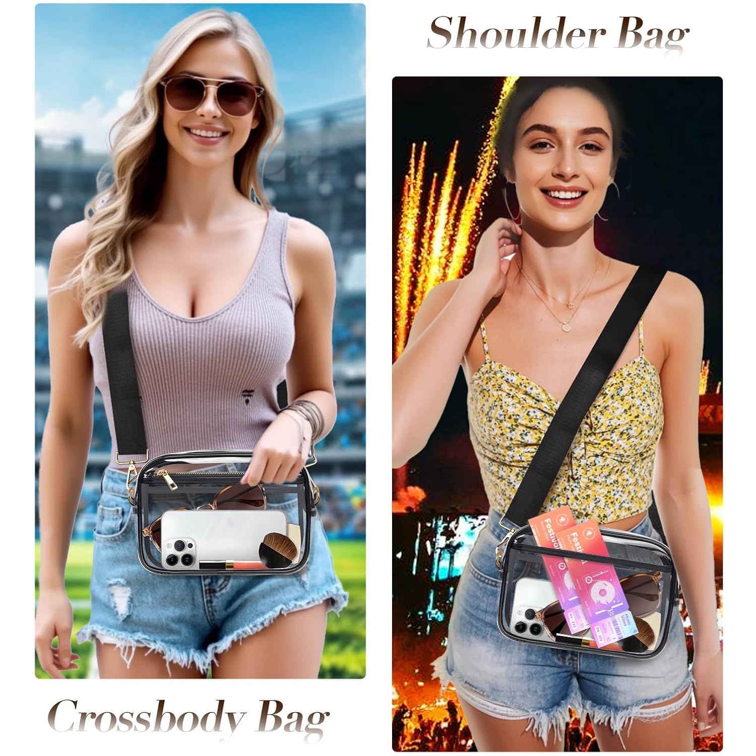 Clear Bag Stadium Approved, Clear Crossbody Bag Purses For Women For Concert, Sports, Festivals