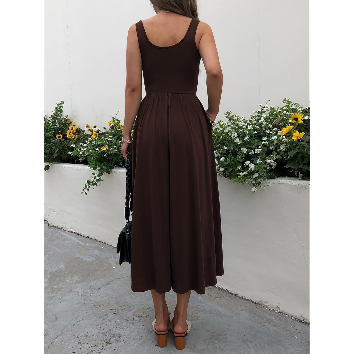 Mieazom Women'S Summer Maxi Dress 2026 - Sleeveless Square Neck Casual Beach Sundress With Pockets, Flowy Patchwork Knit