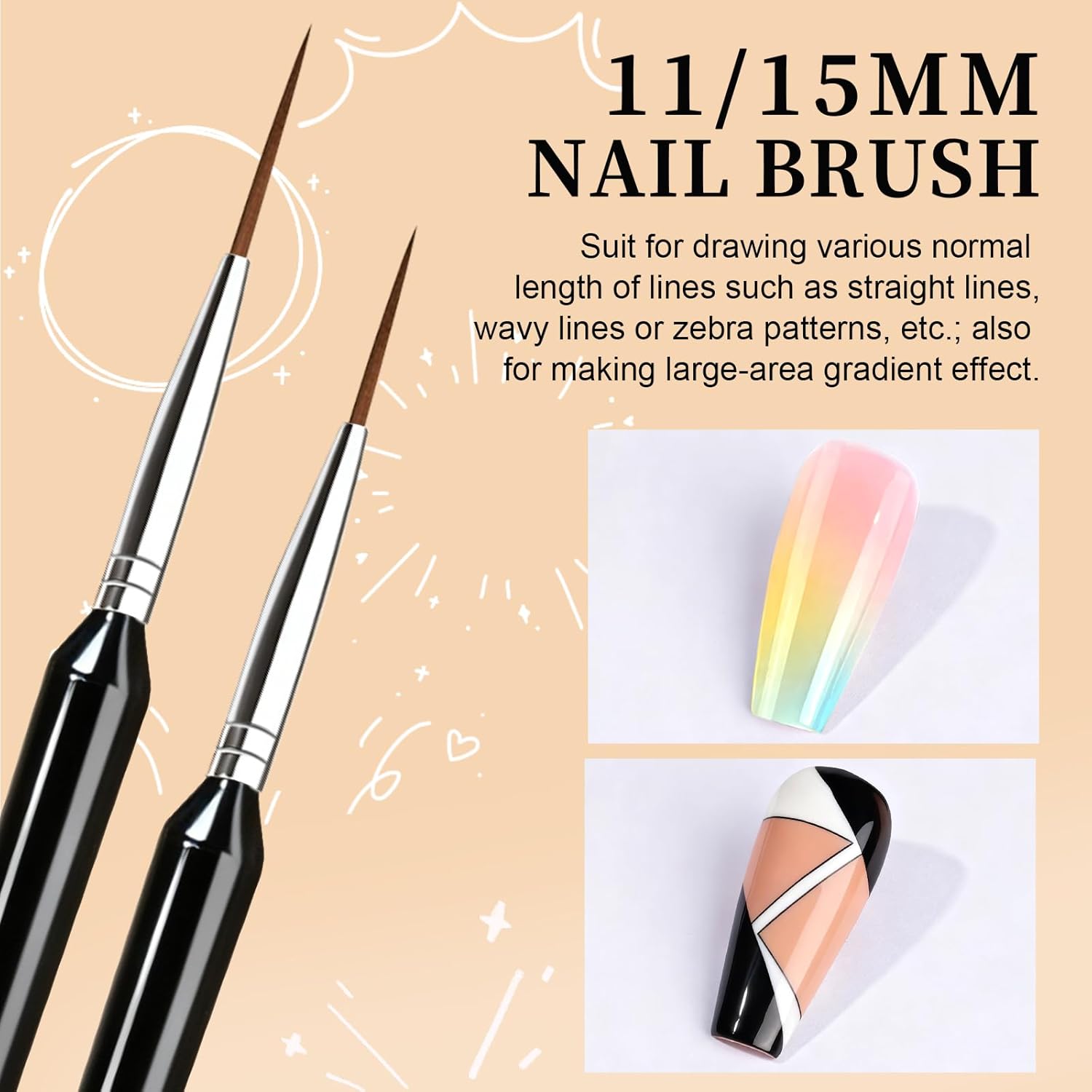 FANDAMEI 20pcs Nail Art Brushes, Liner Brushes For Nails, Nail Liner Brush, Thin Nail Art Brush For Drawing Long Lines, Nail Brush Set, Nail Brushes For Nail Art, Nail Art Tools, 7/9/11/15/20mm, Black