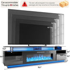 Fjtjbsi 70" Fireplace Tv Stand With 36" Electric Fireplace Entertainment Center With Charging Station And Led Light Console Table For Television Up To 80 Inch With Storage For Living Room