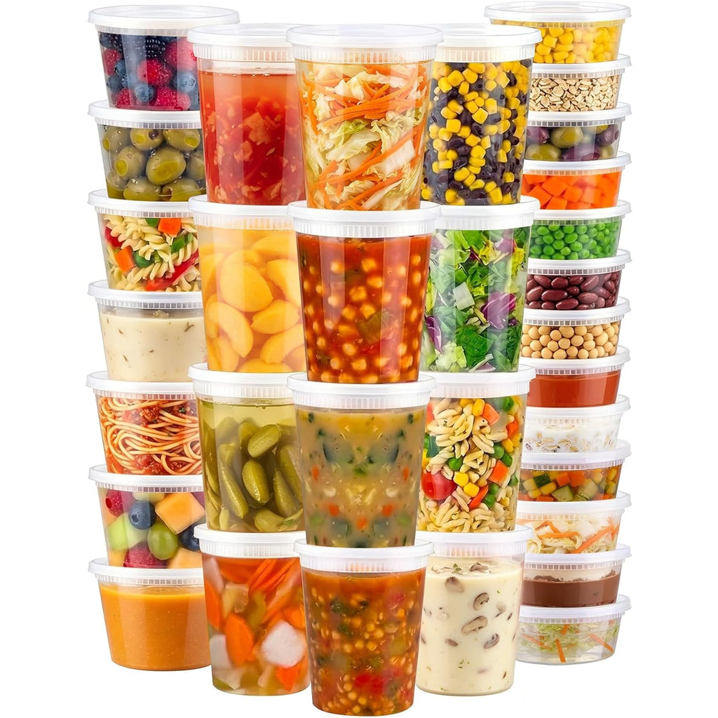 Deli Containers With Lids 48 Sets, 32/16/8 Oz X 16 Set Each, Bpa Free & Airtight Plastic Food Containers With Lids For Soup And Takeout Meal Prep Storage, Freezer, Microwave & Dishwasher Safe