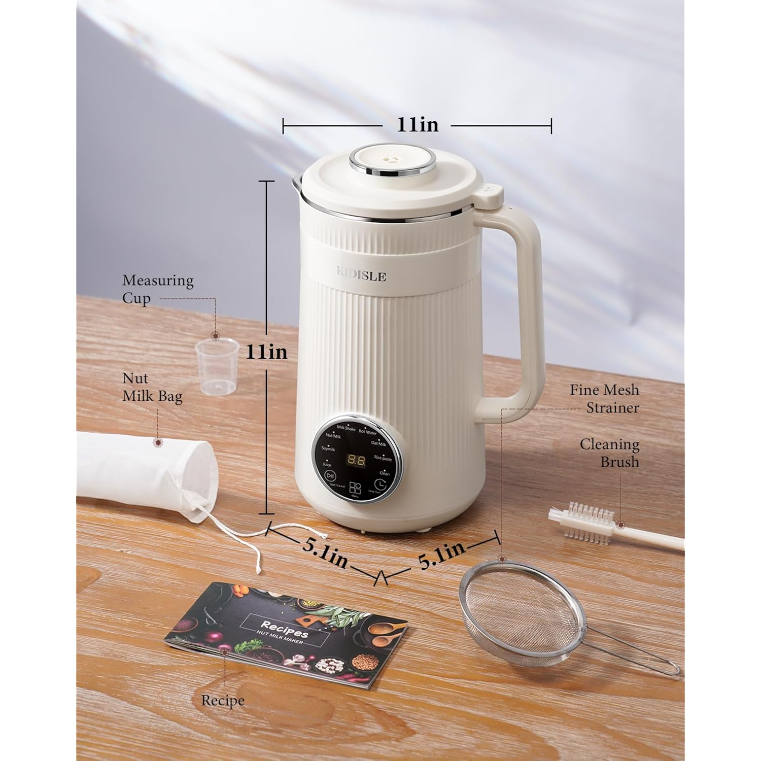 Kidisle 8 In 1 Nut Milk Maker Blender, 32Oz Homemade Soy, Almond, Oat, Coconut, Plant Based And Non Dairy Beverages, Automatic Soybean Machine With Delay Start/Keep Warm/Boil Water, Cream