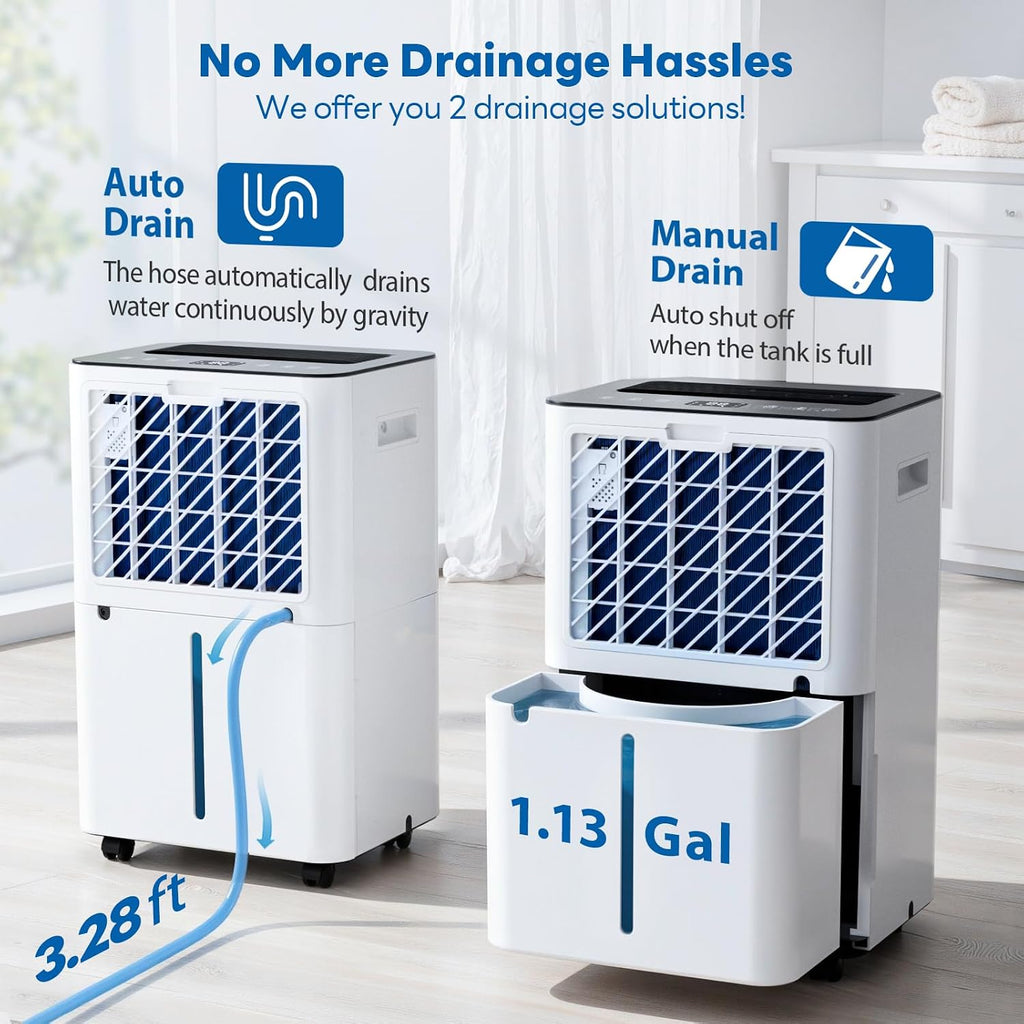Freaire 54Pint Dehumidifier For 4500Sq.Ft, Compressor Dehumidifiers For Home, Front Humidity Value Display&Quiet Dehumidifier For Basement, Bedroom, Bathroom, With Drain Hose, 1.13 Gallon Water Tank
