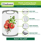 Freshware Cutting Boards For Kitchen, Chopping Board 3-Pack With Different Sizes, Juice Grooves And Non Slip Handles - Reversible, Large Cutting Board Set - Dishwasher Safe - Gray
