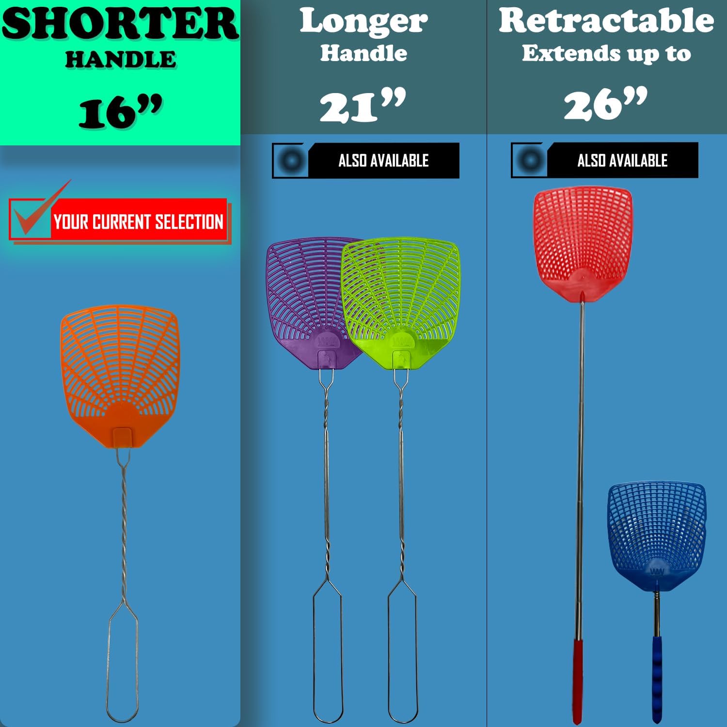 W4W, Bug & Fly Swatter Metal Handle 6 Pack Fly Swatters Indoor/Outdoor Flyswatter