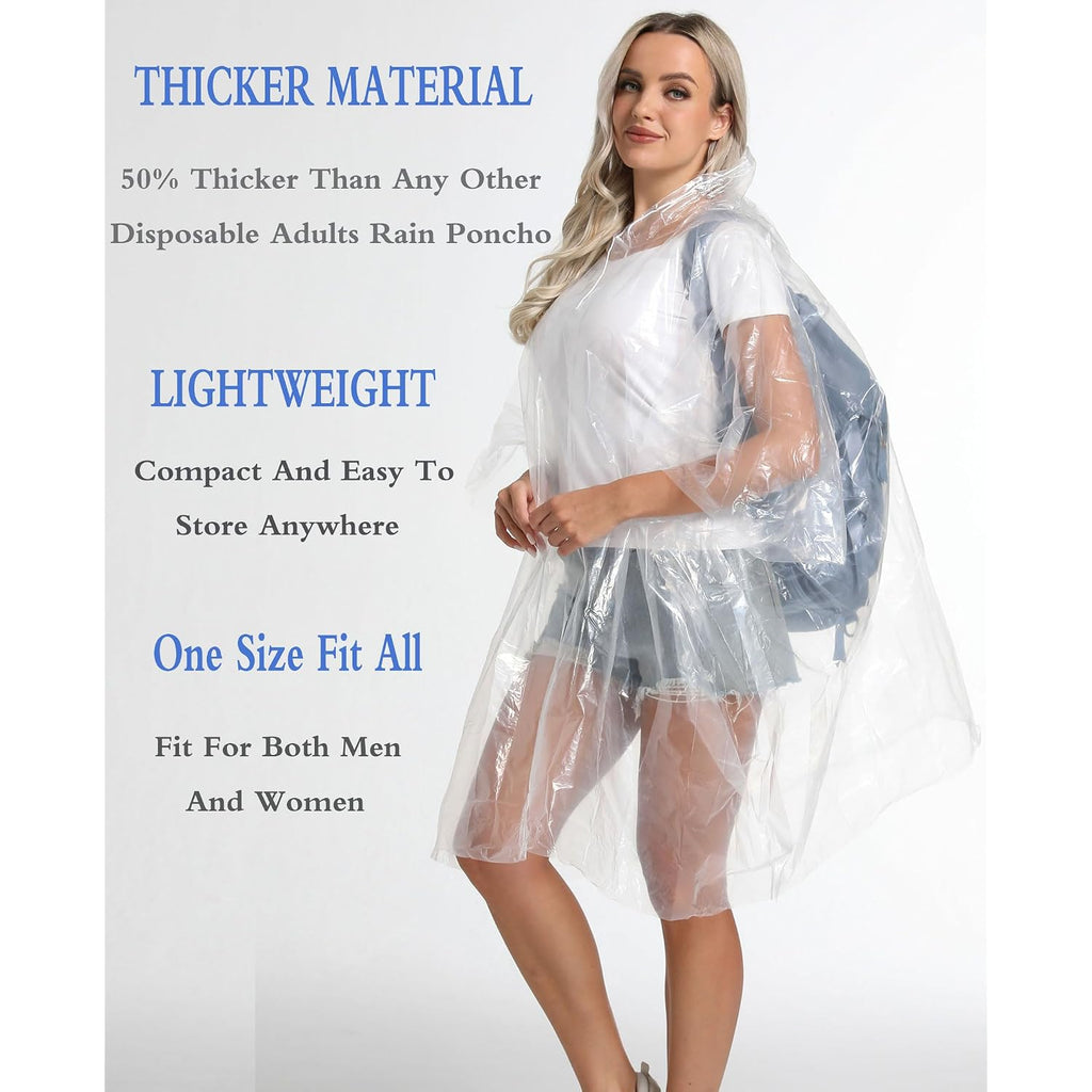 4/6/12 Pack Disposable Rain Ponchos For Adults - Emergency Rain Poncho For Camping Hiking Travelling