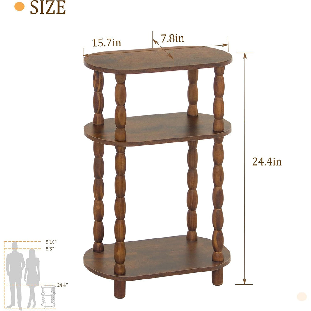Small Narrow Side Table, 3-Tier Narrow End Table With Storage, Skinny Side Table Nightstand For Small Space, Bedrooms, Living Room (Rustic Brown)