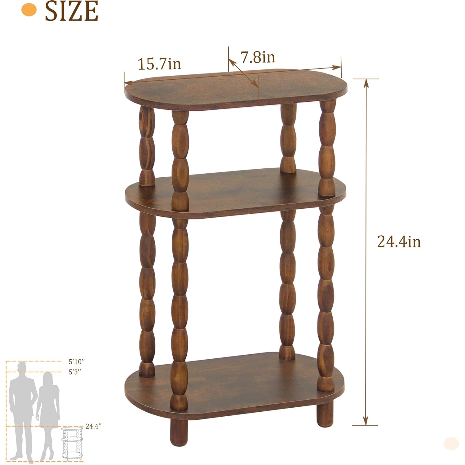 Small Narrow Side Table, 3-Tier Narrow End Table With Storage, Skinny Side Table Nightstand For Small Space, Bedrooms, Living Room (Rustic Brown)