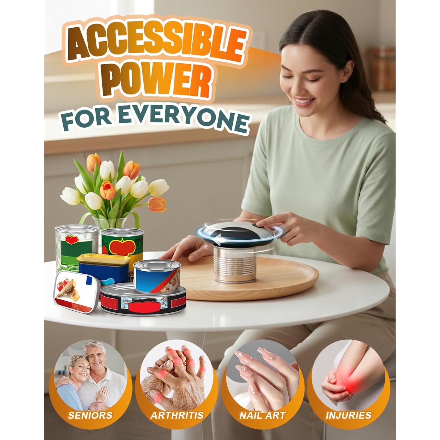 Zoomsnail Electric Can Opener, Automatic Rechargeable Can Openers With One-Touch Smooth Edge & Magnetic Lid - Hands-Free Easy-Grip Opener For Seniors With Arthritis And Most Cans