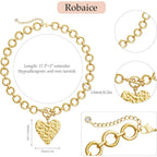 Robaice Mothers Day Gifts Chunky Gold Heart Necklace for Women，14K Gold Plated Chunky Heart Pendant Bold Chain Necklace with Toggle Clasp，Waterproof Non Tarnish Hypoallergenic Chunky Statement Jewelry Gift for Women